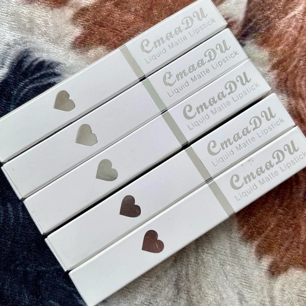 Brand New CmaaDu Set of 5 Matte Liquid Lipsticks 13 Ruby Red & 01 Waterproof